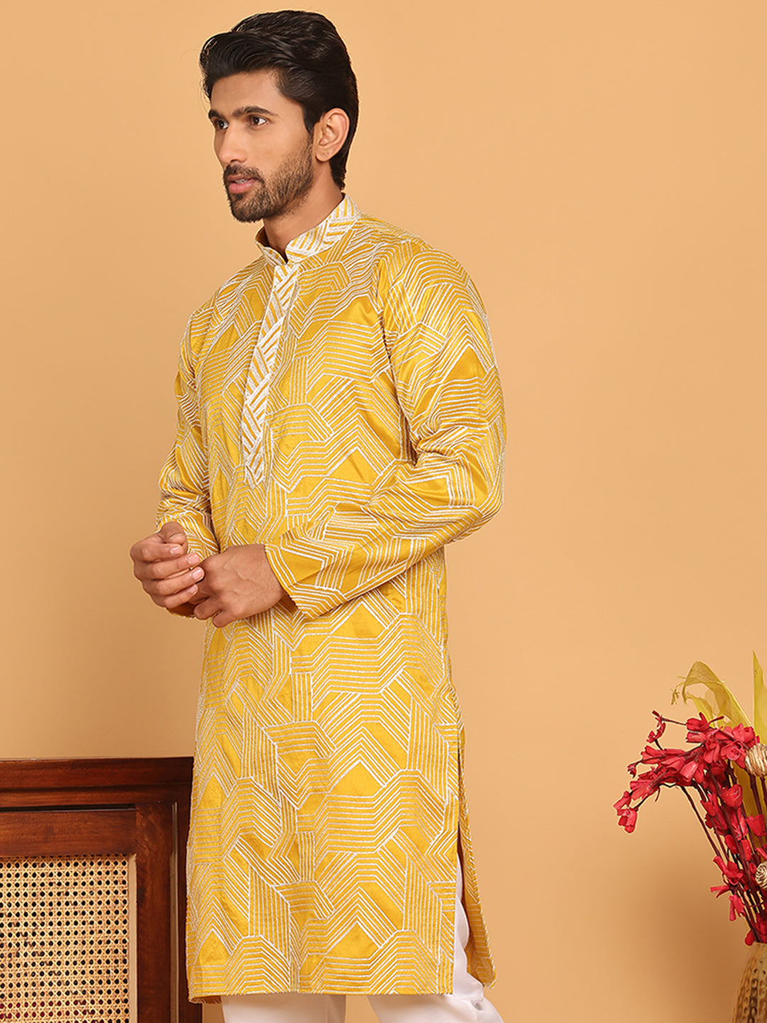 Embroidered straight Kurtas ( KO 5187 Mustard )