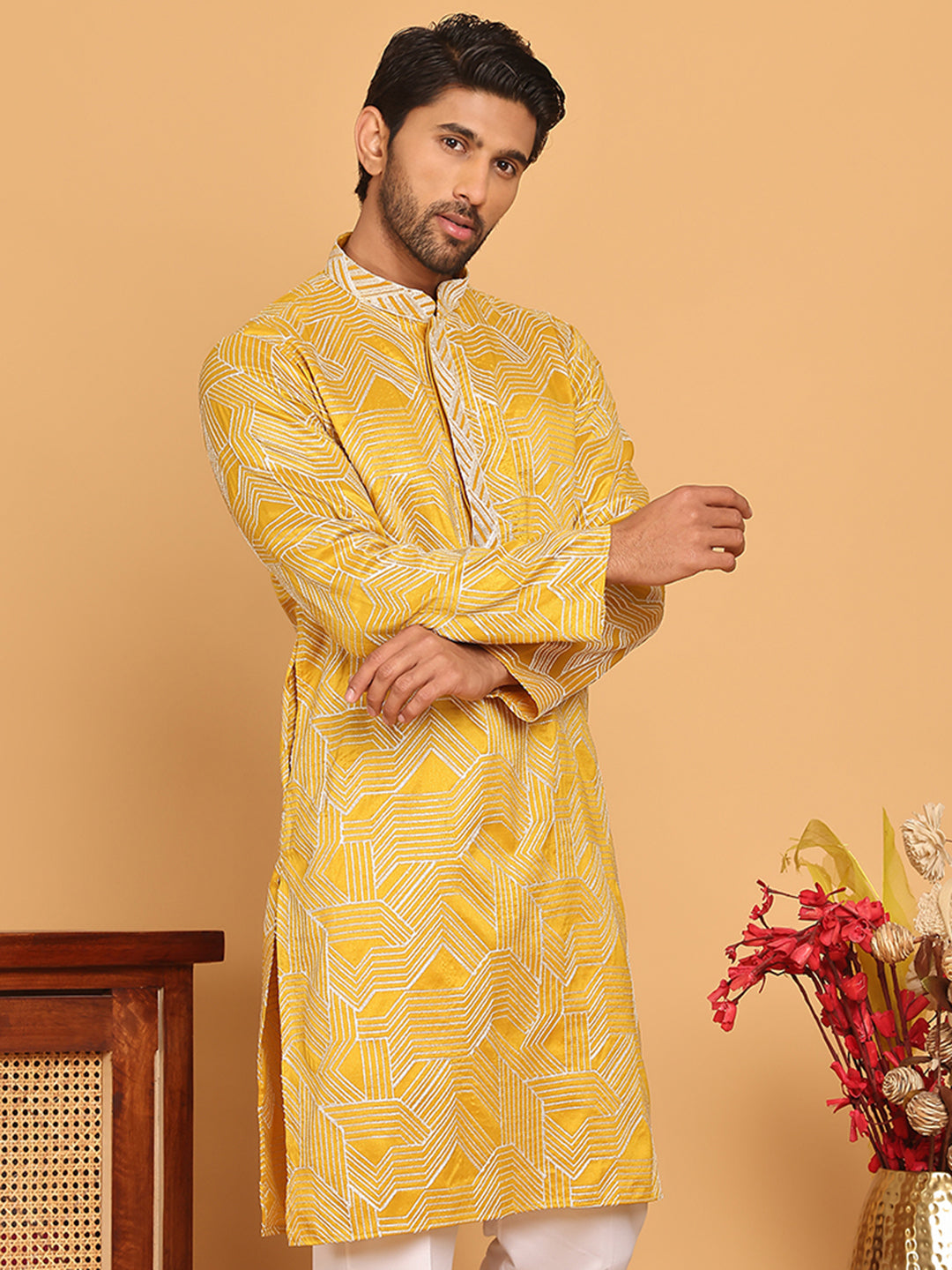 Embroidered straight Kurtas ( KO 5187 Mustard )