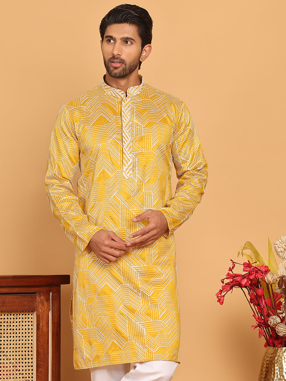 Embroidered straight Kurtas ( KO 5187 Mustard )