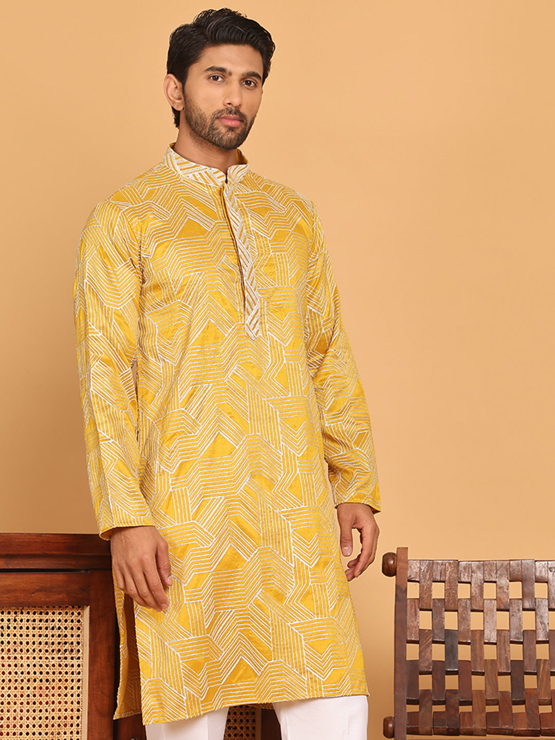 Embroidered straight Kurtas ( KO 5187 Mustard )
