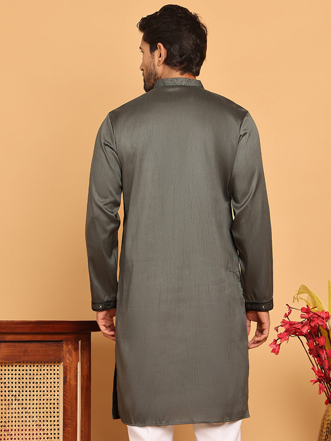Embroidered & Sequins straight Kurtas ( KO 5189 Grey )