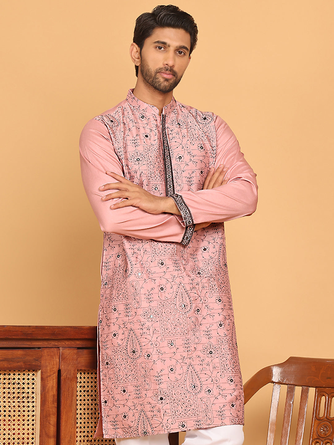 Embroidered & Sequins straight Kurtas ( KO 5189 Magenta )