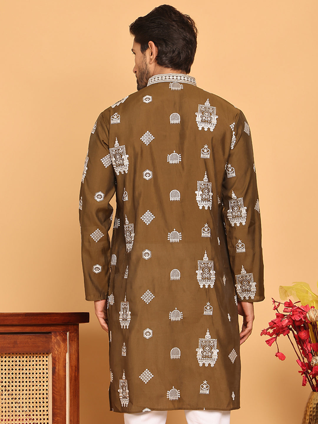 Embroidered Silk Blend Kurtas ( KO 5191 Mehndi )