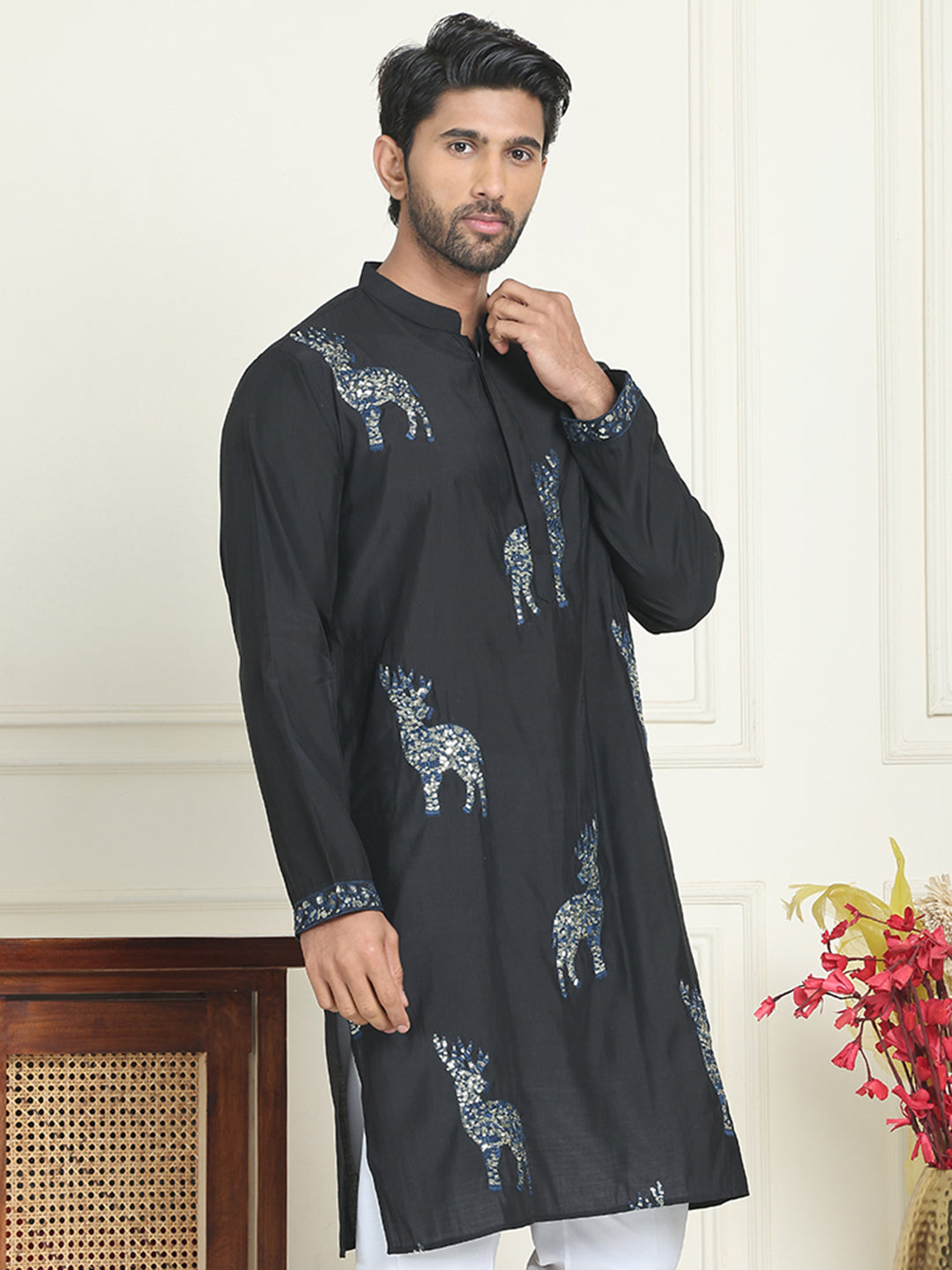 Animal Embroidered Kurtas. ( KO 5196 Blue )