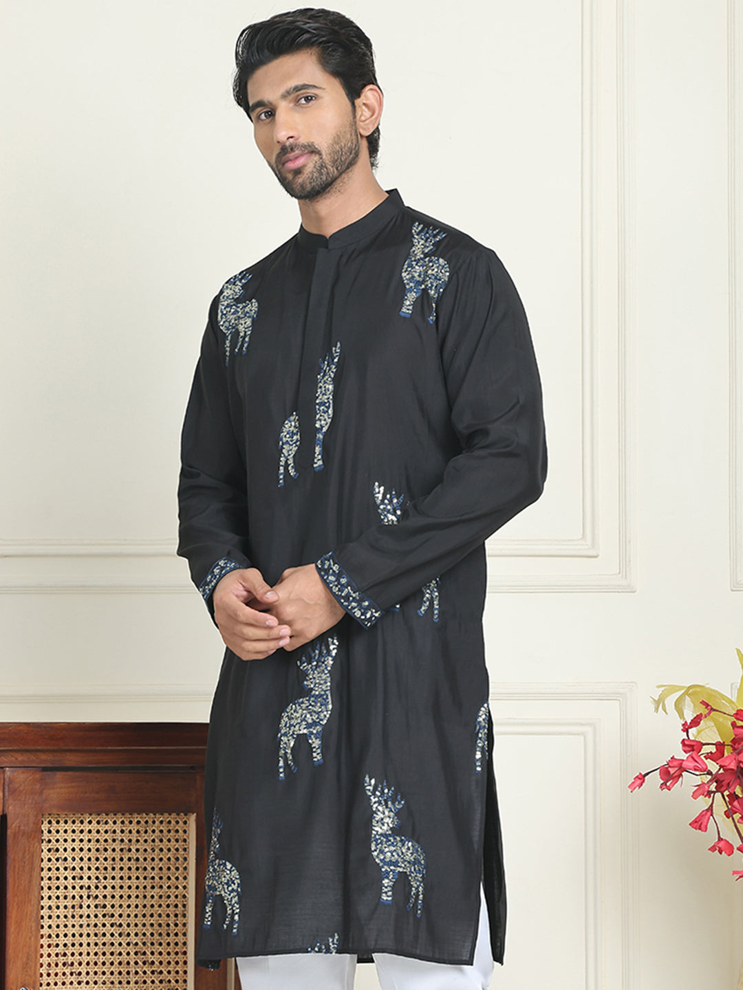 Animal Embroidered Kurtas. ( KO 5196 Blue )