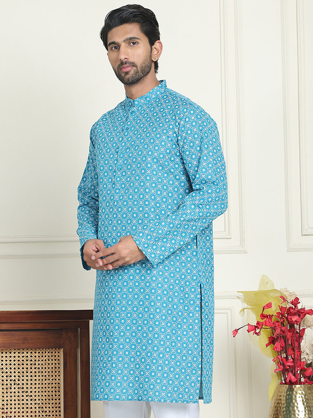 Men's Geometric Printed Kurtas. ( KO 5198 Blue )