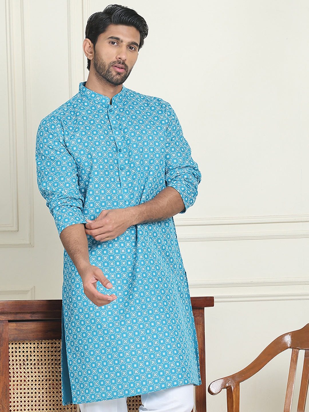 Men's Geometric Printed Kurtas. ( KO 5198 Blue )