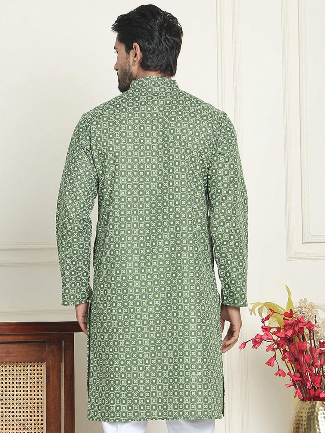 Men's Geometric Printed Kurtas. ( KO 5198 Olive )