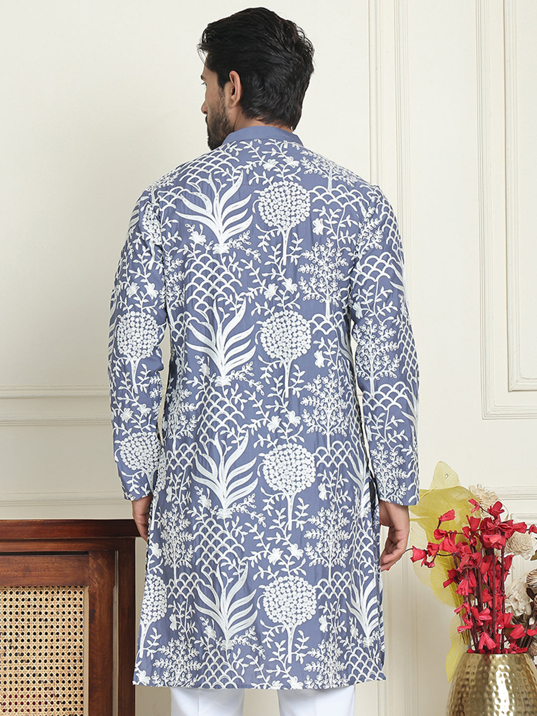 Embroidered Silk Blend Kurtas ( KO 5201 Blue )