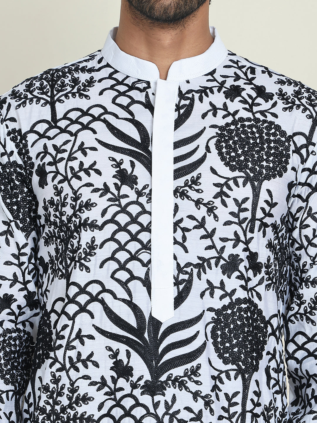 Embroidered Silk Blend Kurtas ( KO 5201 White )