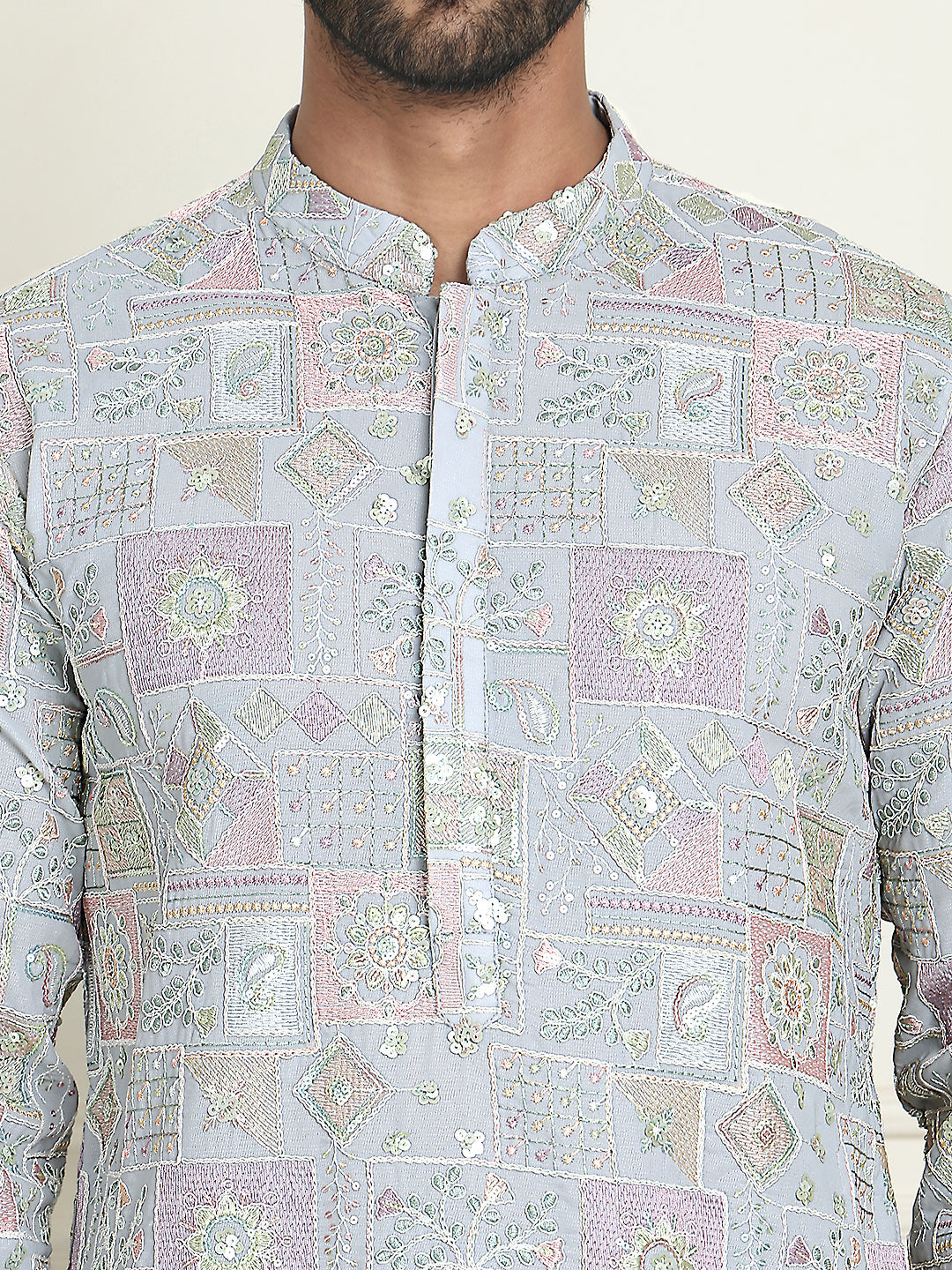 Embroidered Straight Kurtas For Men ( KO 5202 Blue )