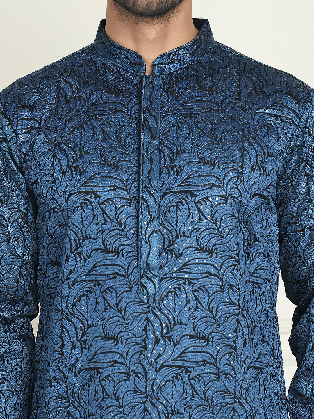 Embroidered & Sequins Straight Kurtas ( KO 5205 Peacock )