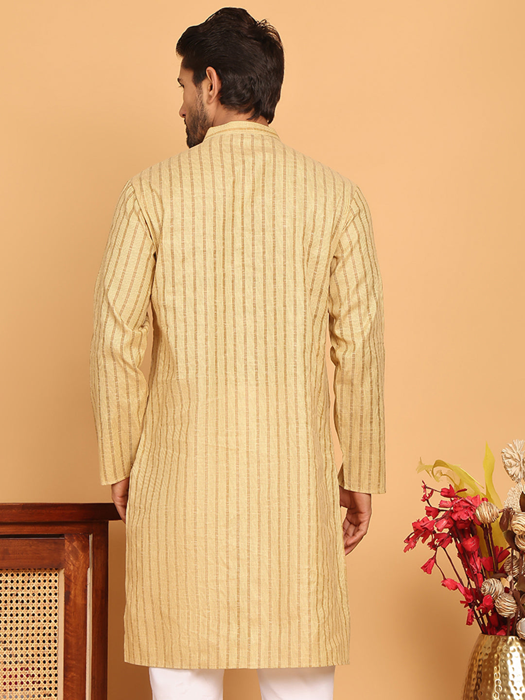 Men's Cotton Striped Kurtas ( KO 5207 Beige )