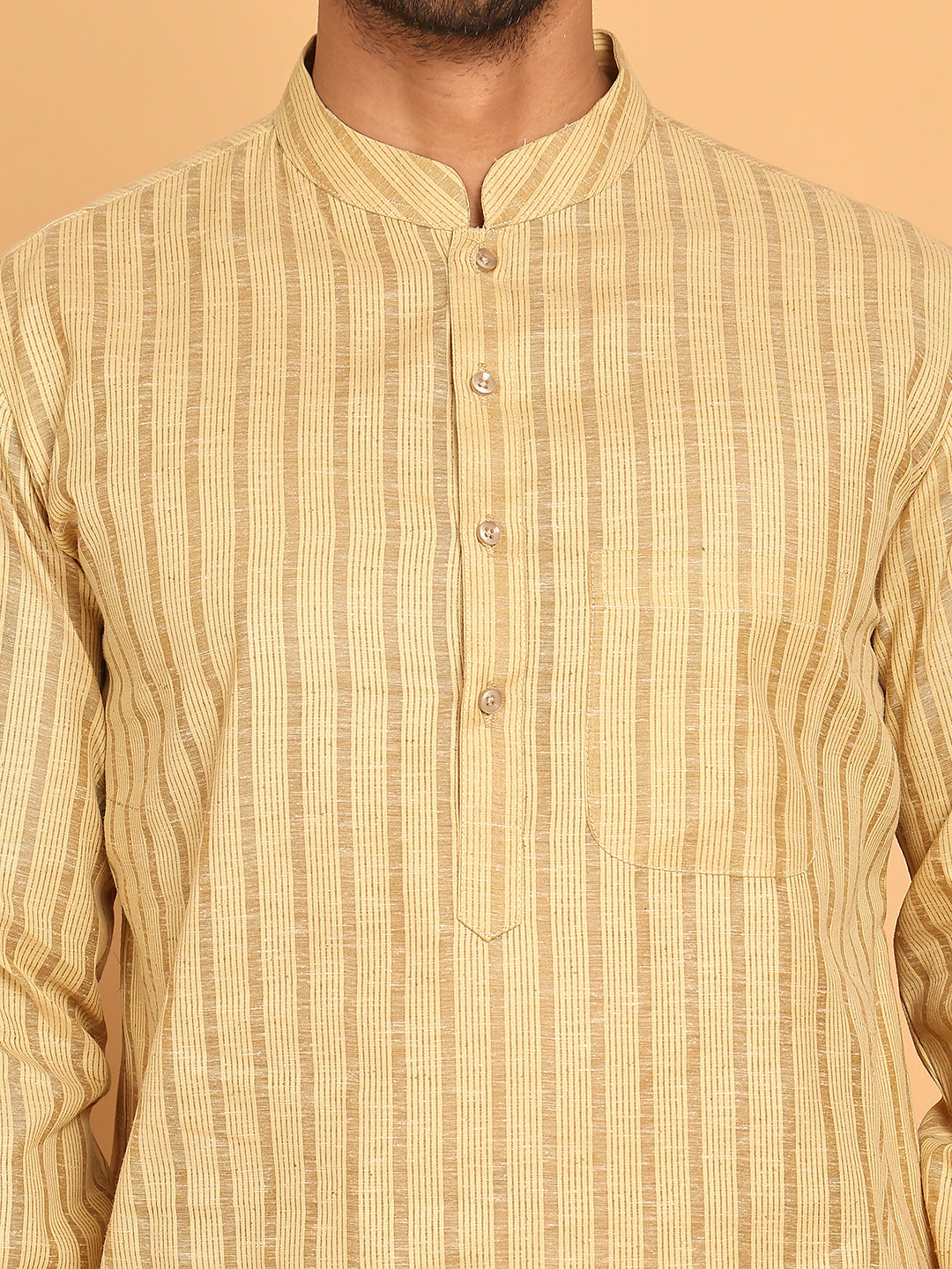 Men's Cotton Striped Kurtas ( KO 5207 Beige )