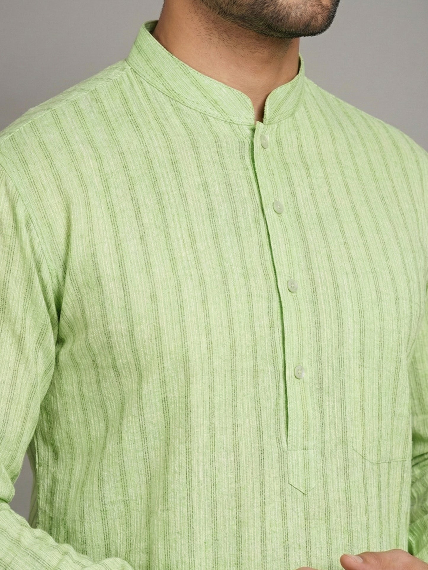 Men's Cotton Blend Striped Kurta ( ANMKO 5207Green )
