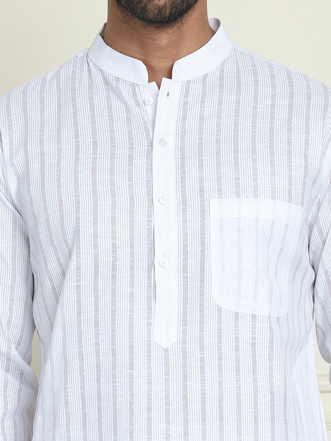 Men's Cotton Striped Kurtas ( KO 5207 White )