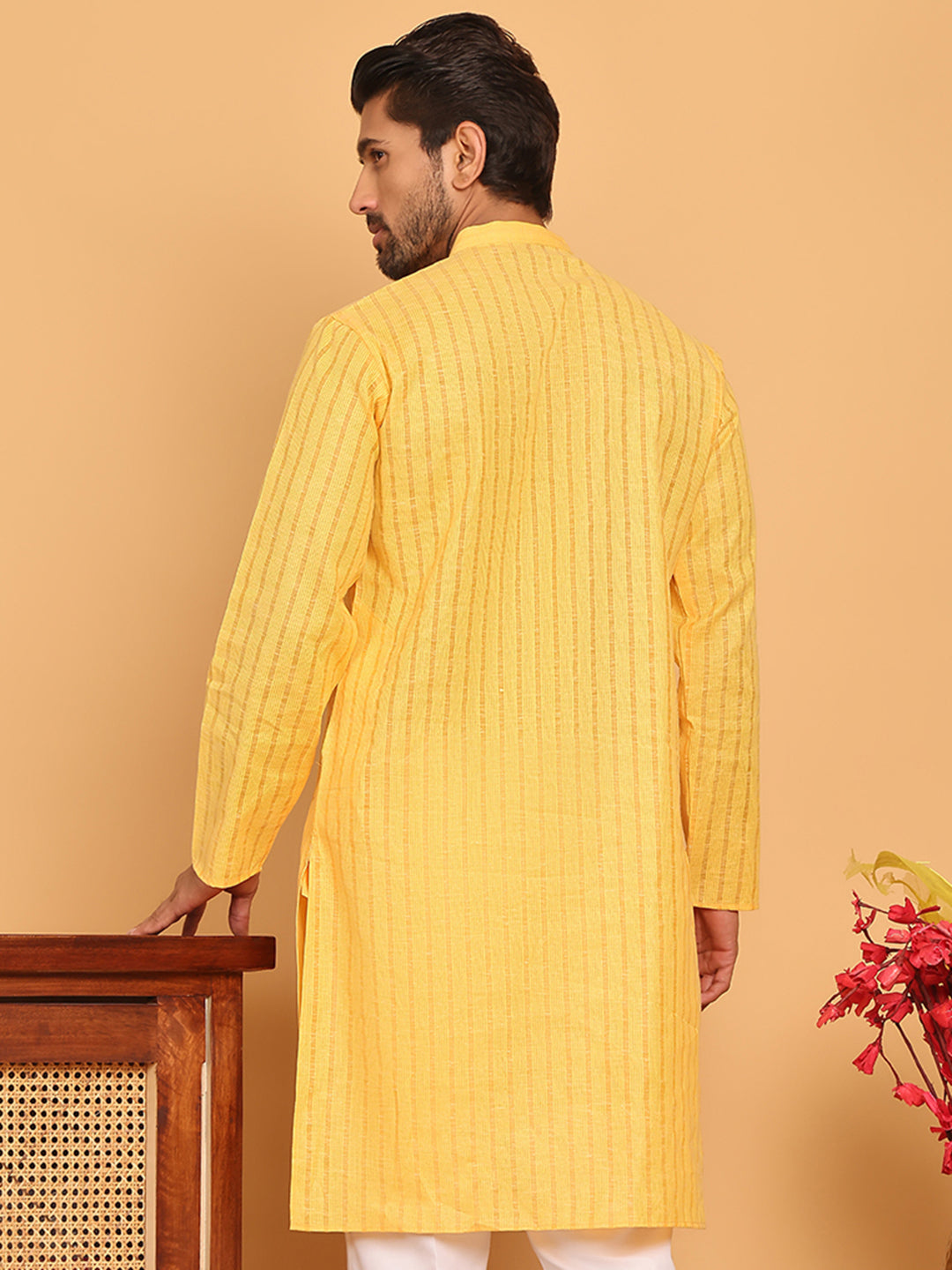 Men's Cotton Striped Kurtas ( KO 5207 Yellow )
