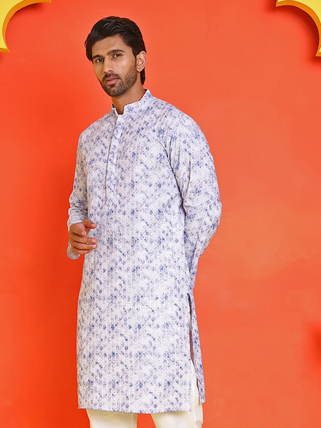 Sequin Embroidered Pure Cotton Kurtas ( KO 5208 Blue )