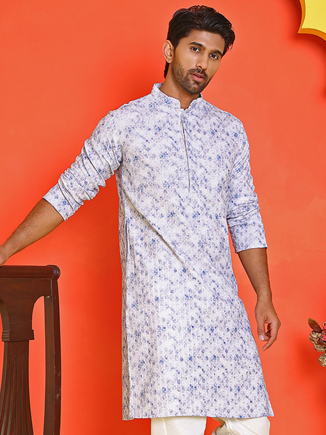 Sequin Embroidered Pure Cotton Kurtas ( KO 5208 Blue )