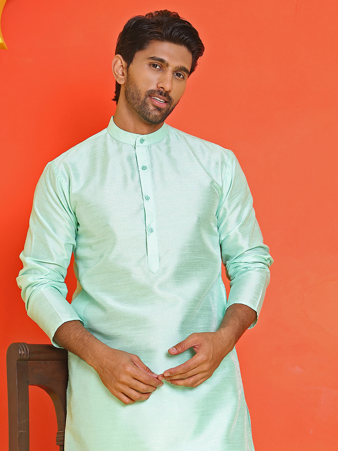 Solid Dupion Silk Kurtas for Men ( KO 5209 Green )