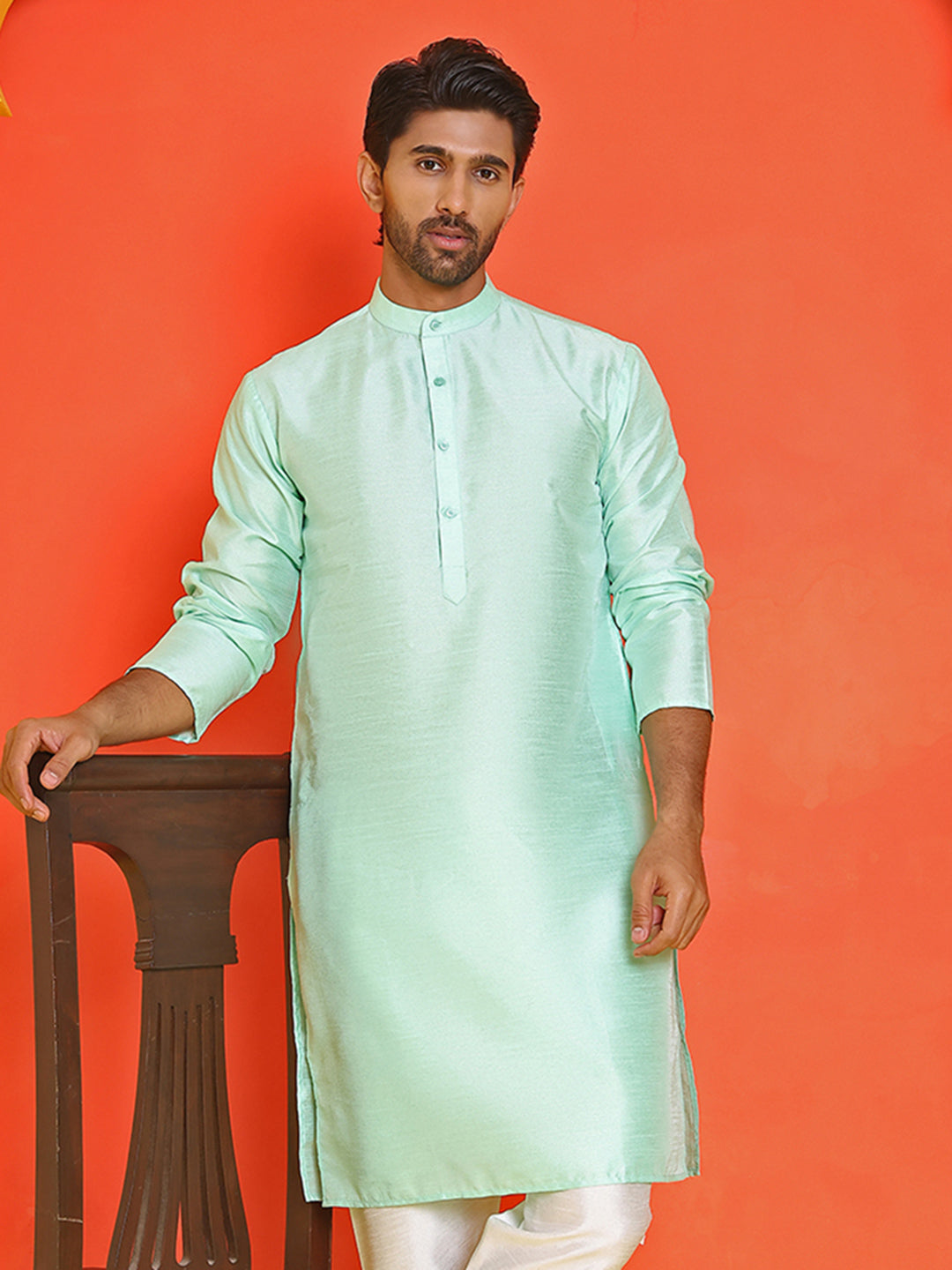 Solid Dupion Silk Kurtas for Men ( KO 5209 Green )