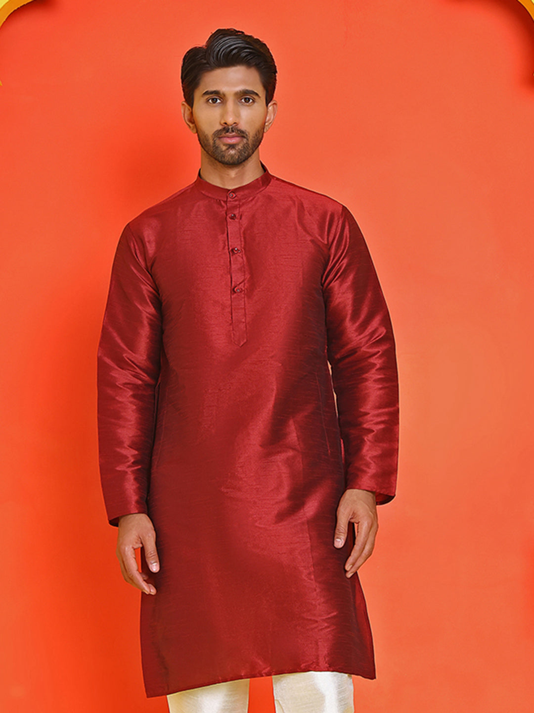 Solid Dupion Silk Kurtas for Men ( KO 5209 Maroon )