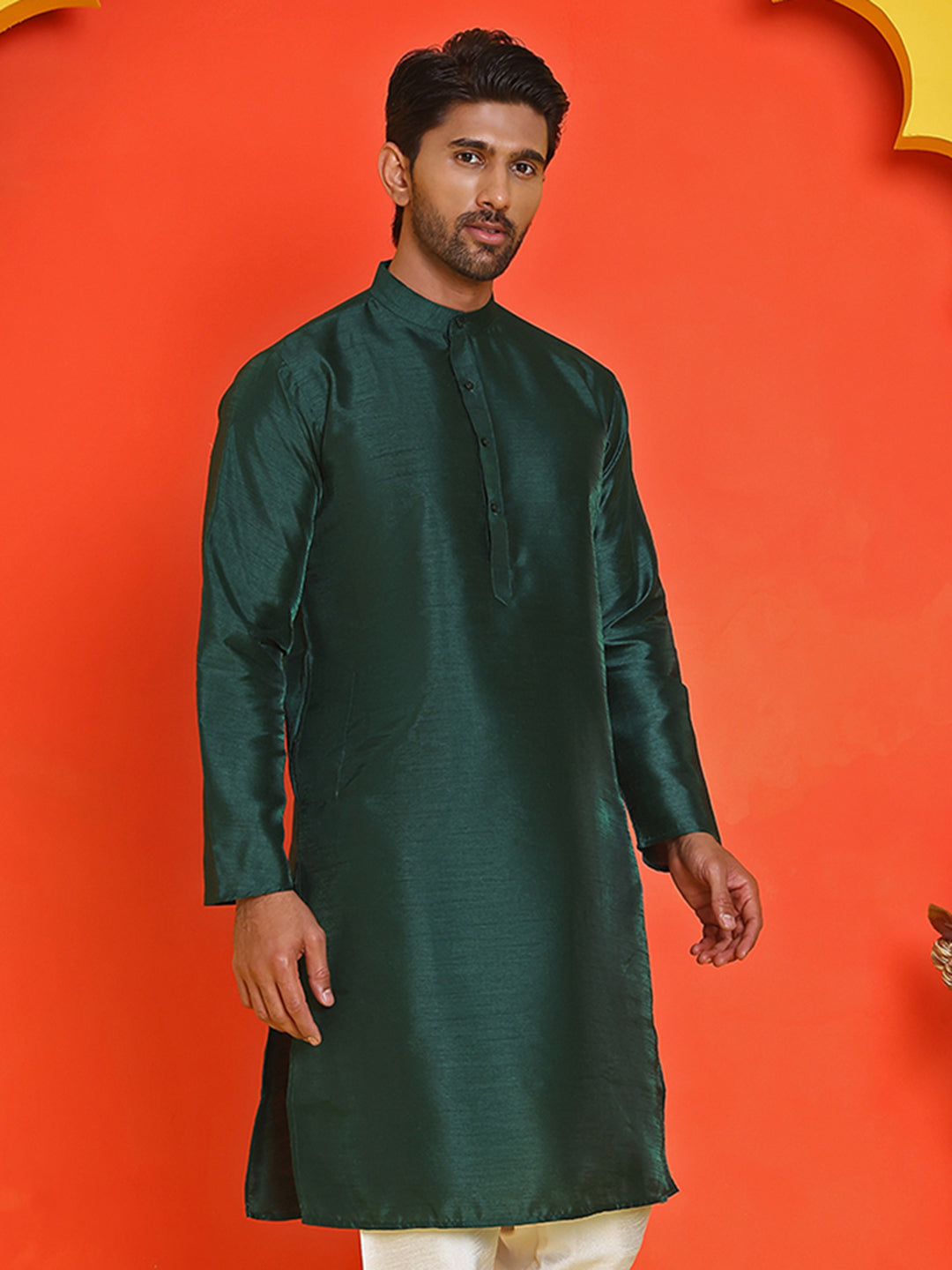 Solid Dupion Silk Kurtas for Men ( KO 5209 Olive )