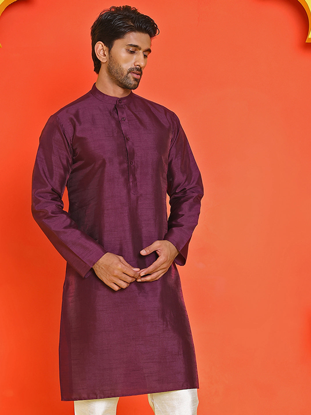 Solid Dupion Silk Kurtas for Men ( KO 5209 Purple )