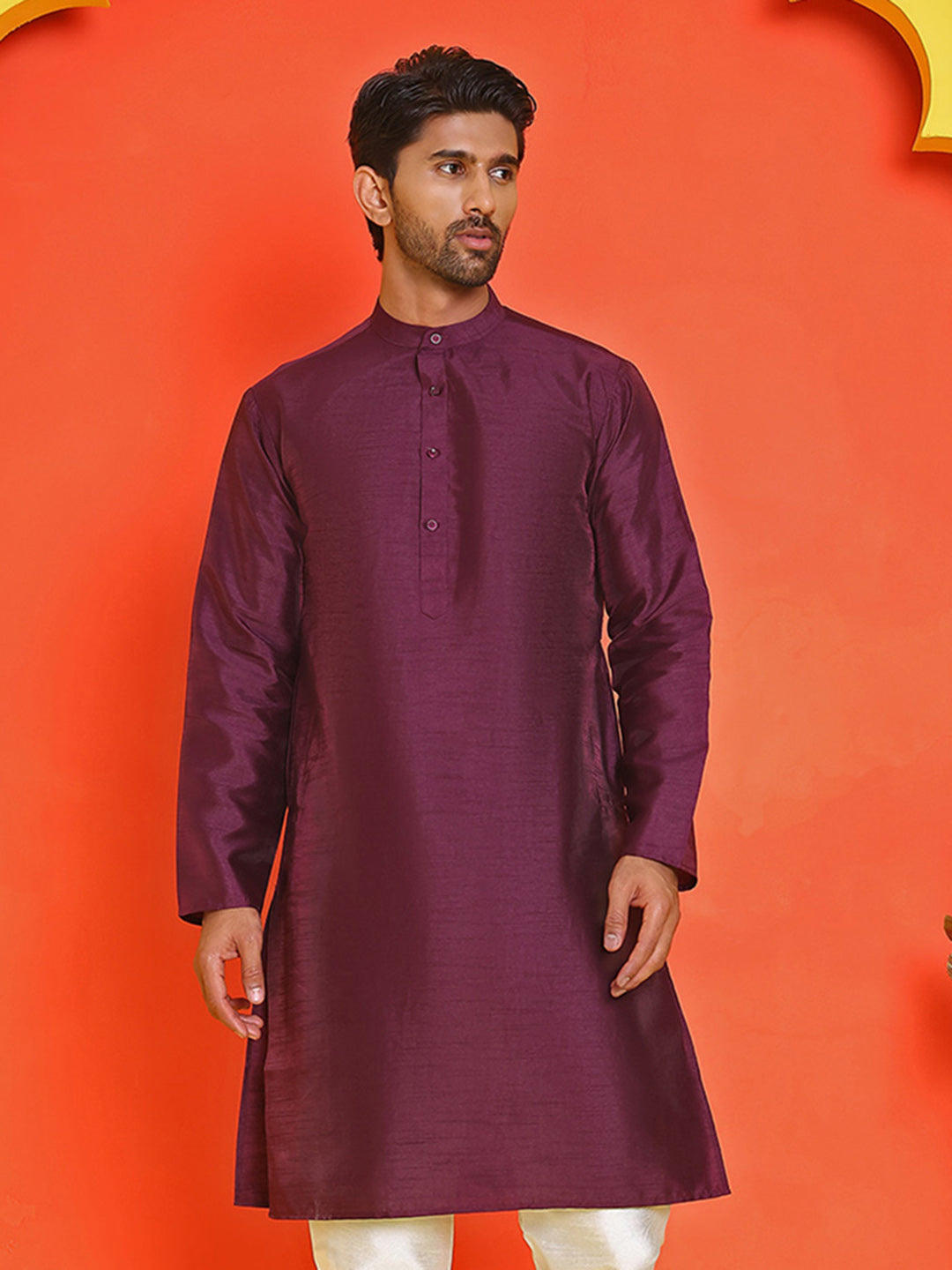 Solid Dupion Silk Kurtas for Men ( KO 5209 Purple )
