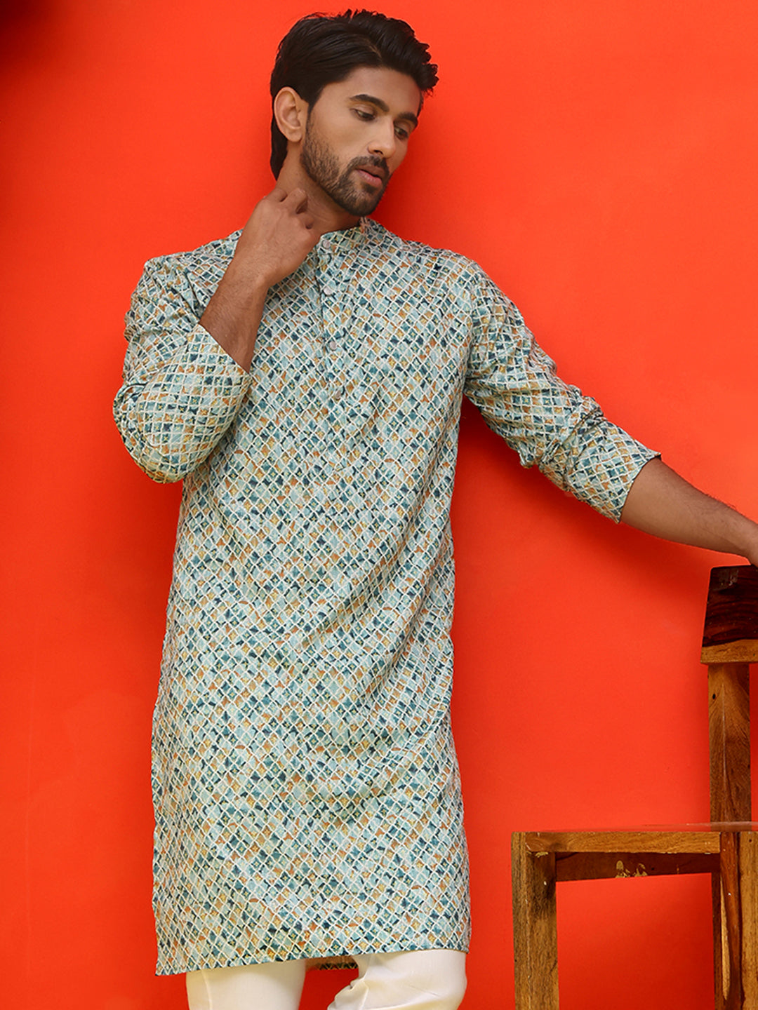 Men's Green Printed Kurtas ( KO 5210 Green )