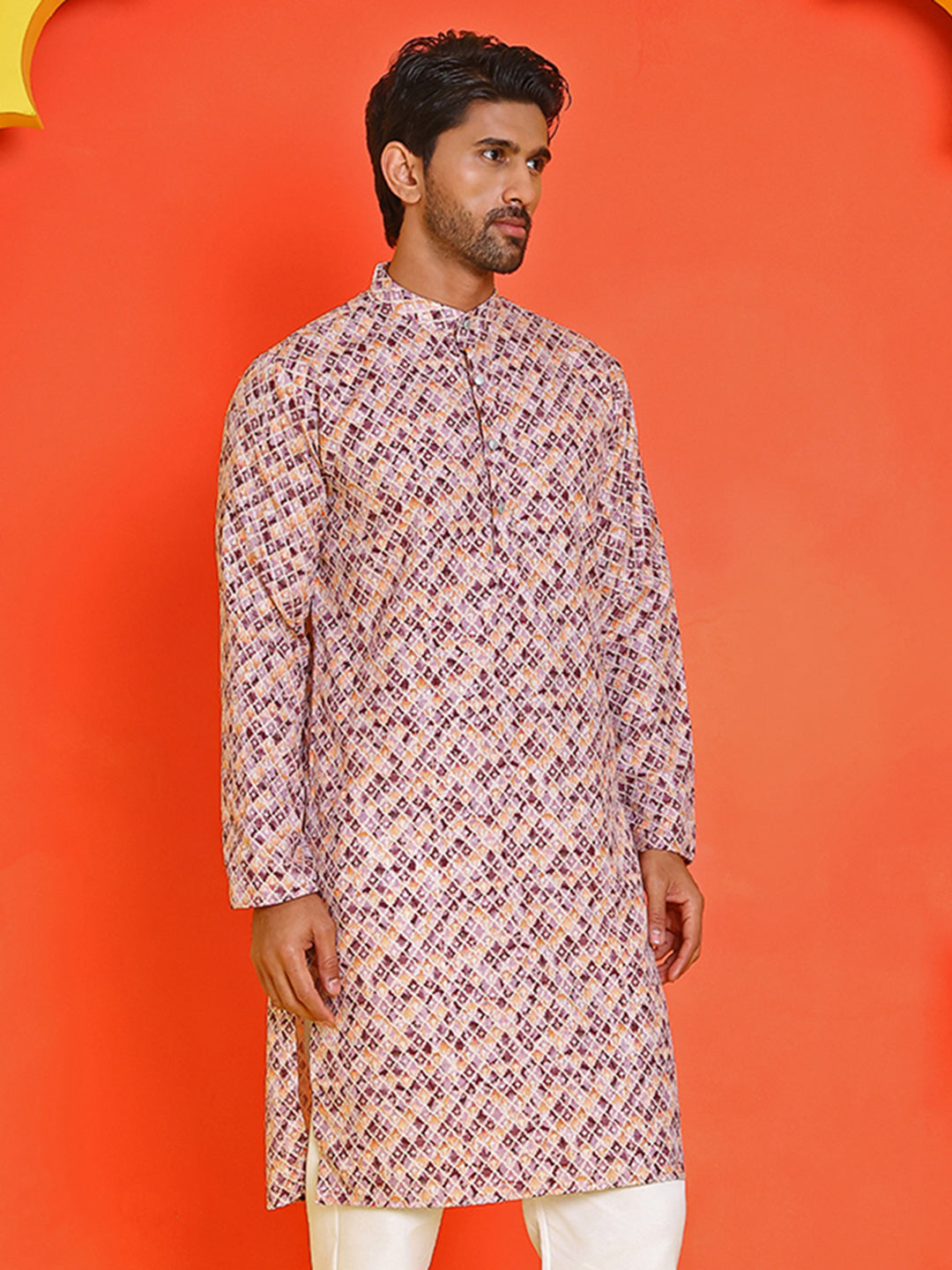 Men's Purple Printed Kurtas ( KO 5210 Purple )