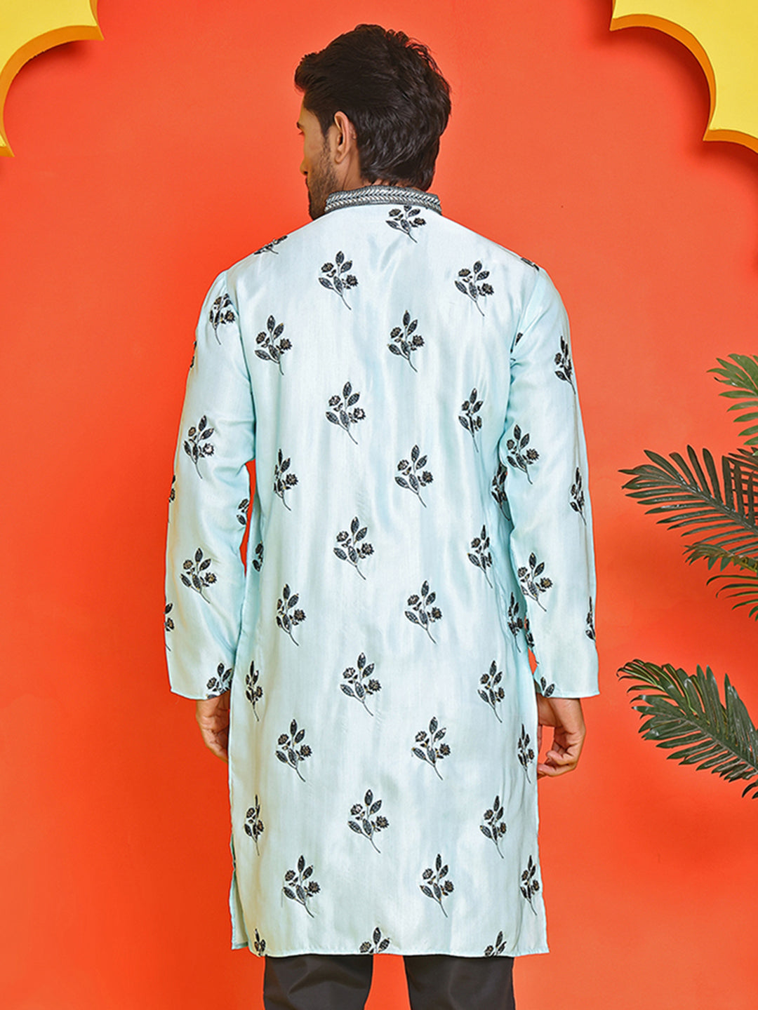Chikankari Embroidered Kurtas For Men ( KO 5213 Sky )