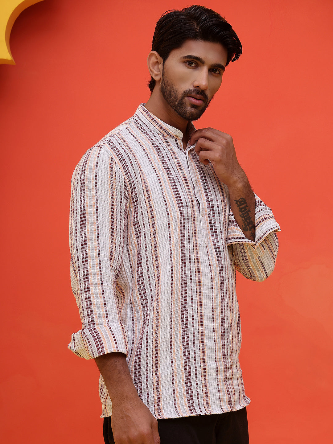 Striped Cotton short Kurtas ( KO 5214 Purple )