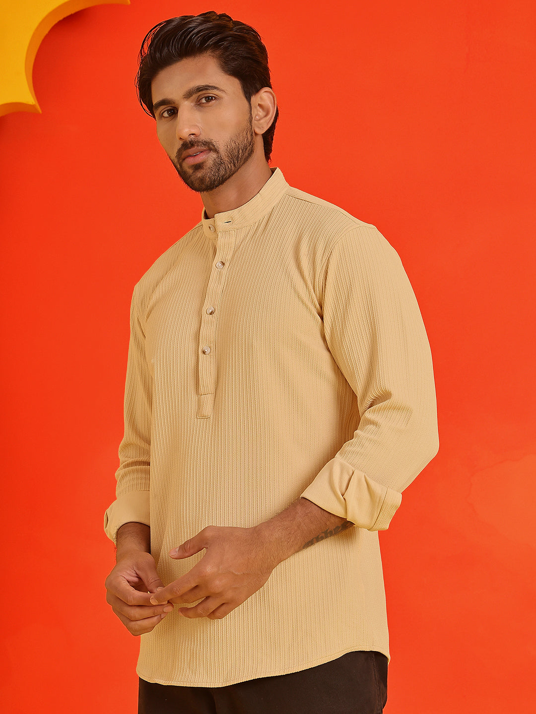 Solid Cotton Blend Short Kurta ( KO 5215 Beige )
