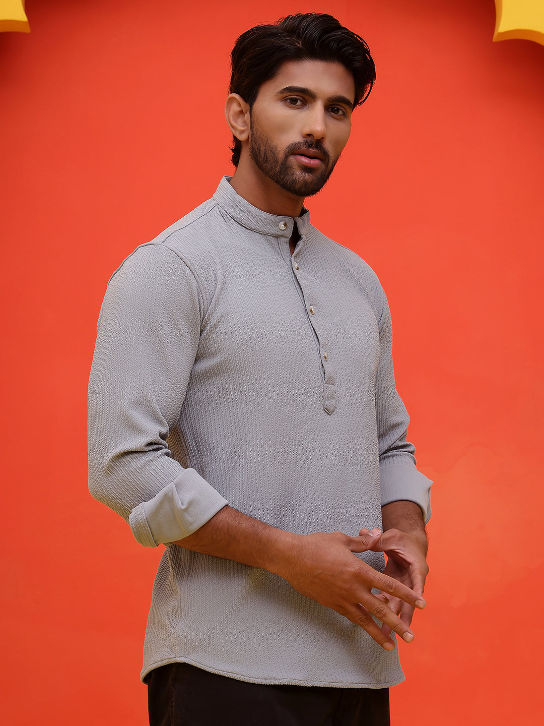 Solid Cotton Blend Short Kurta ( KO 5215 Grey )