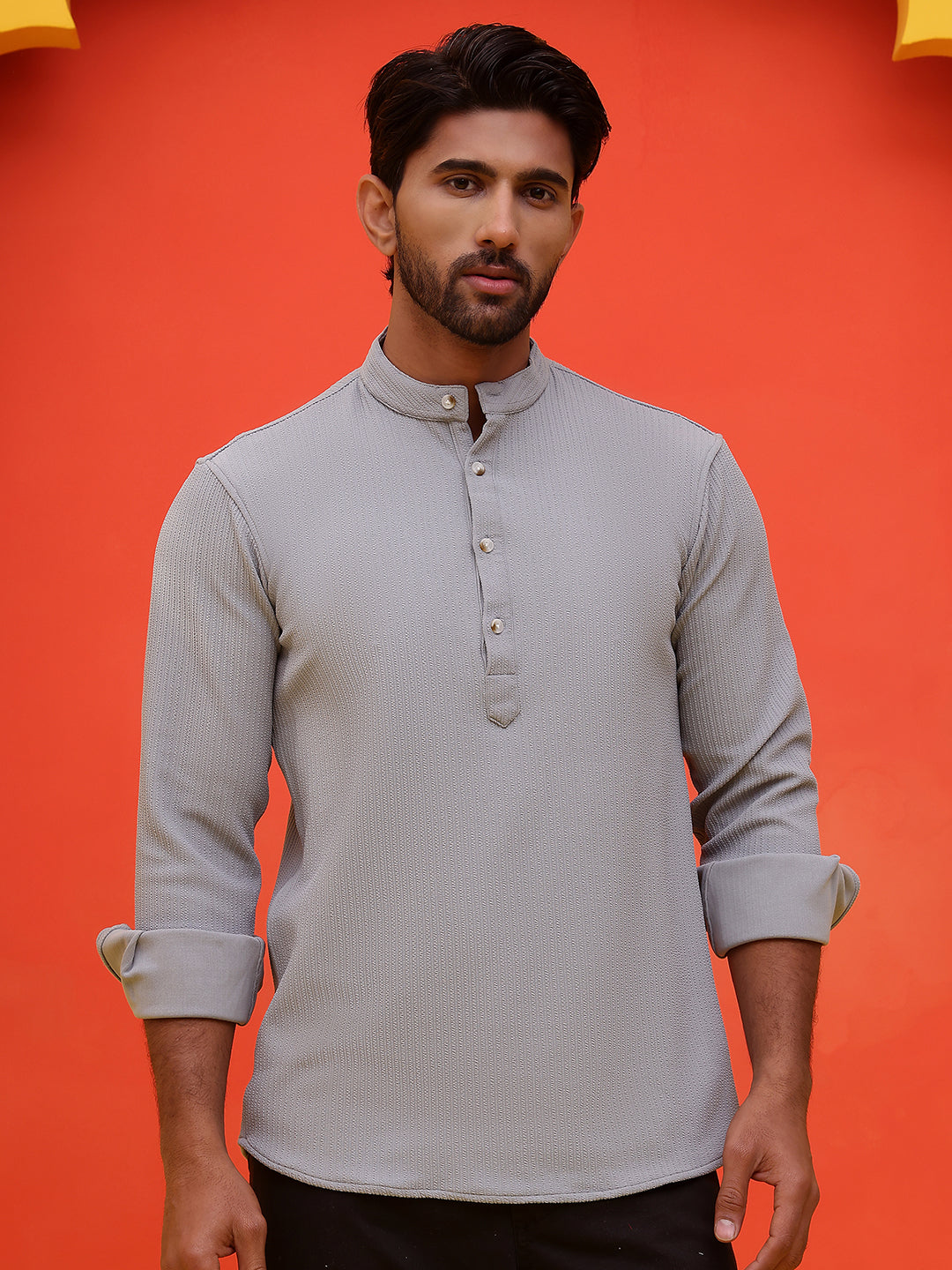 Solid Cotton Blend Short Kurta ( KO 5215 Grey )