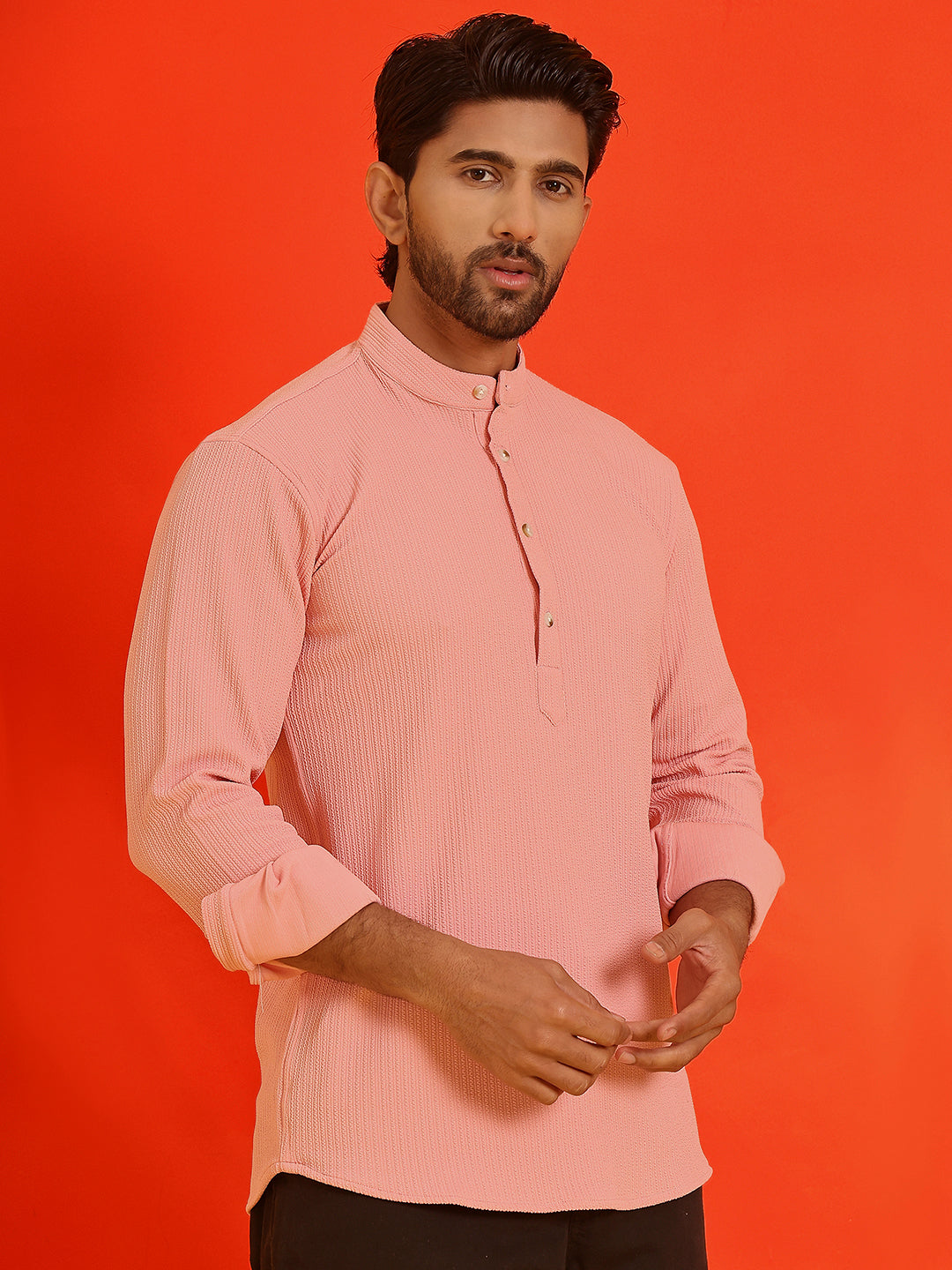 Solid Cotton Blend Short Kurta ( KO 5215 Peach )