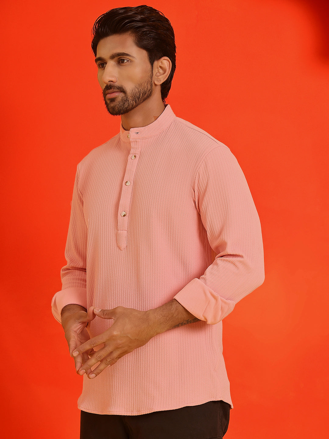 Solid Cotton Blend Short Kurta ( KO 5215 Peach )