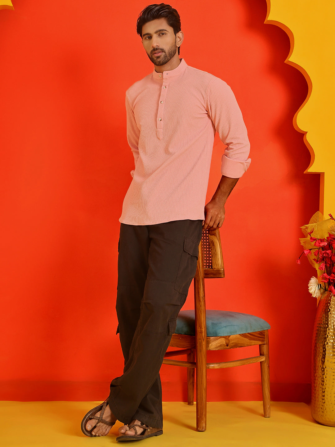 Solid Cotton Blend Short Kurta ( KO 5215 Peach )