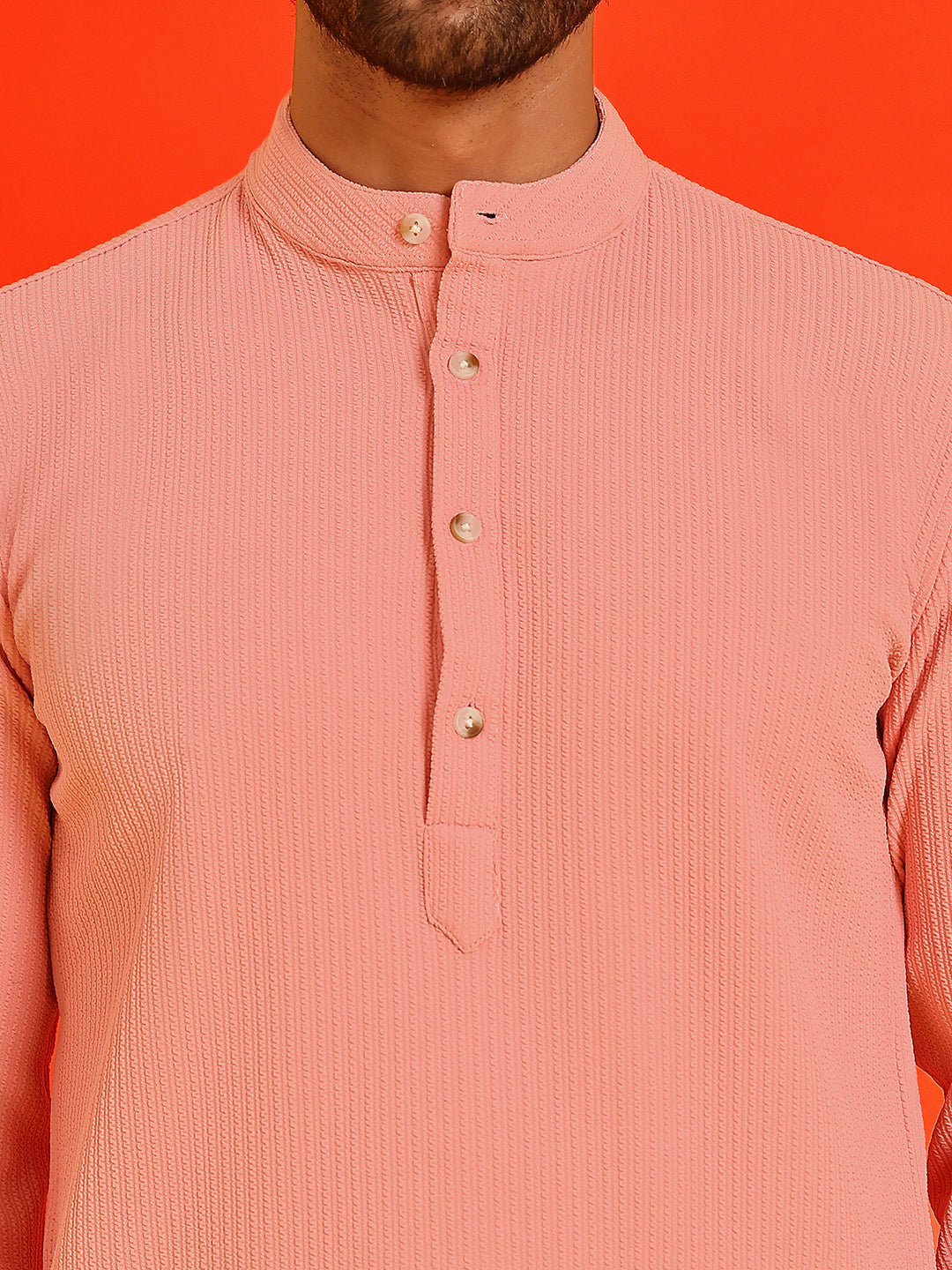 Solid Cotton Blend Short Kurta ( KO 5215 Peach )
