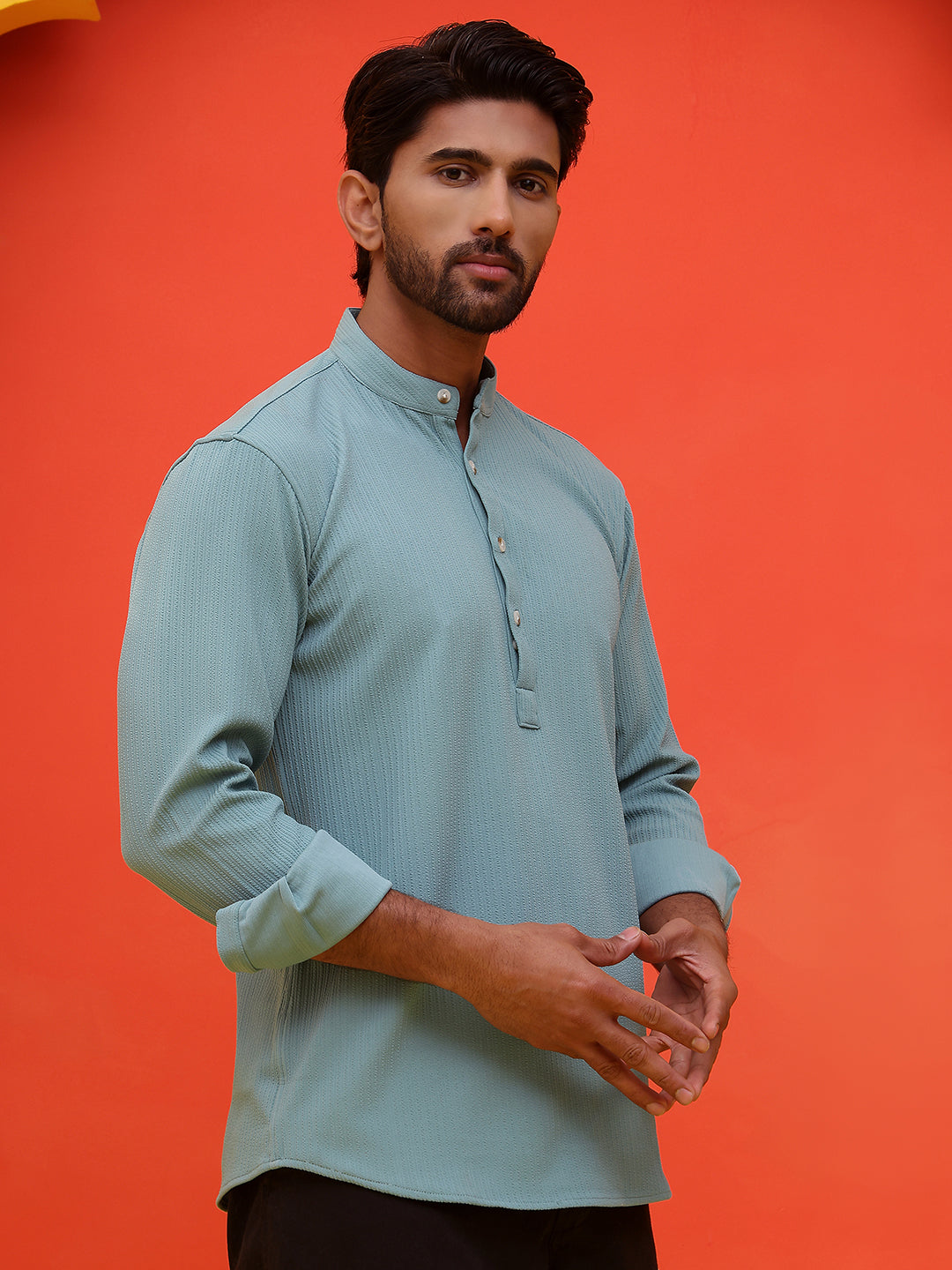 Solid Cotton Blend Short Kurta ( KO 5215 Sky )
