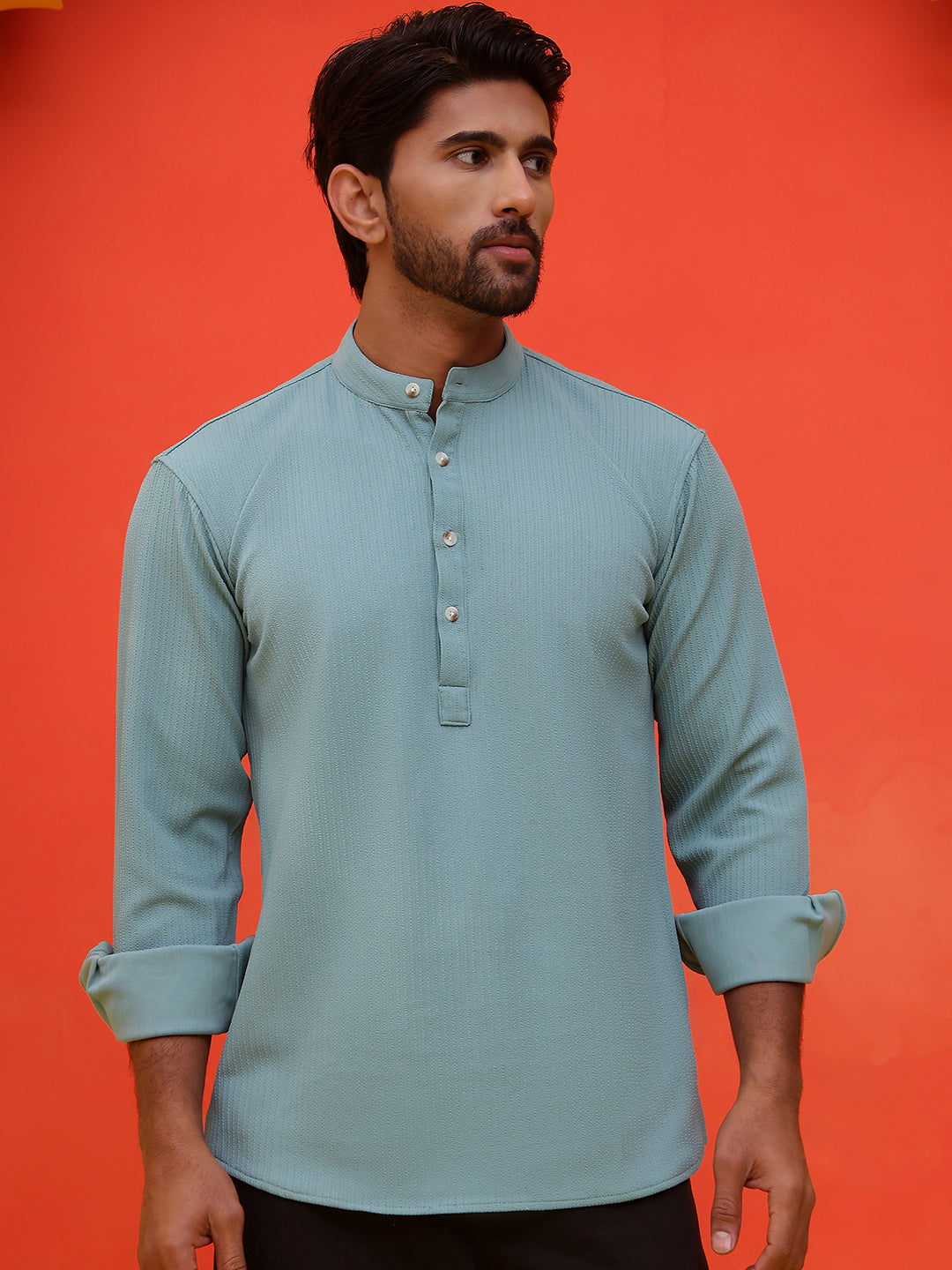 Solid Cotton Blend Short Kurta ( KO 5215 Sky )