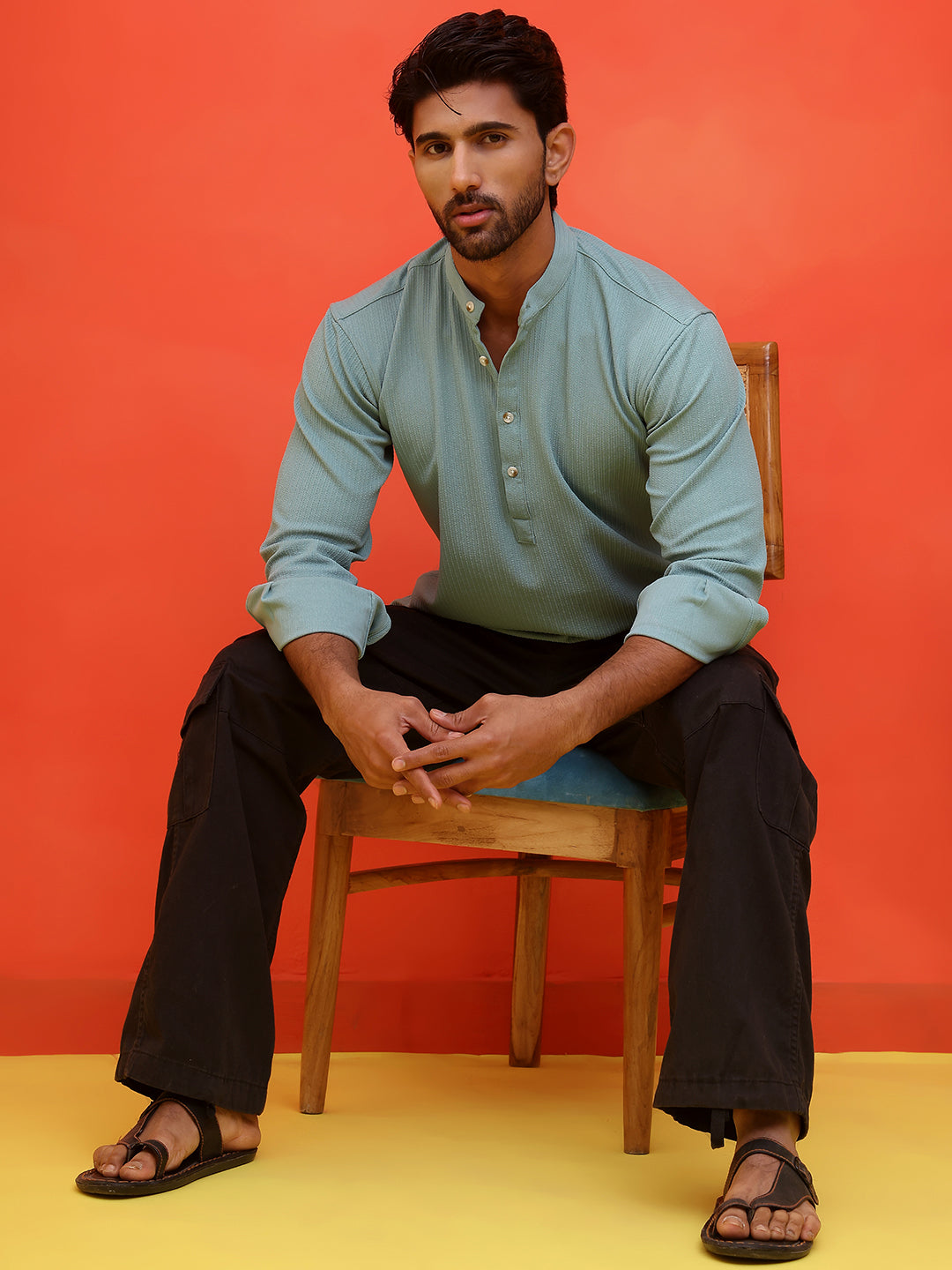 Solid Cotton Blend Short Kurta ( KO 5215 Sky )