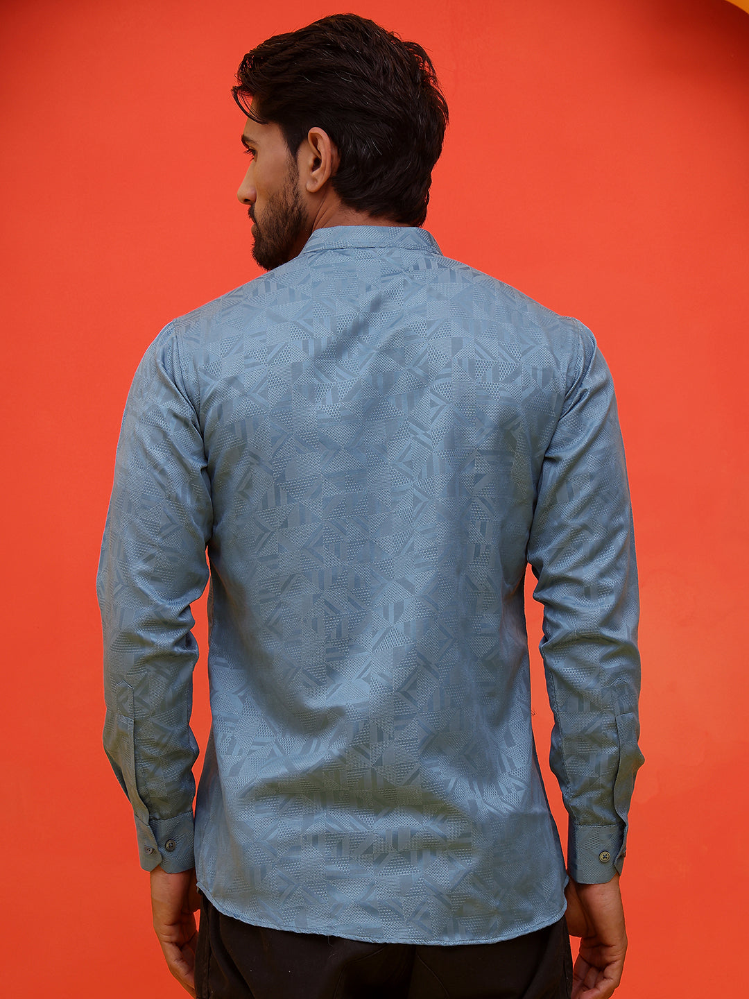 Woven Design Short Kurta for Men ( KO 5216 Blue )