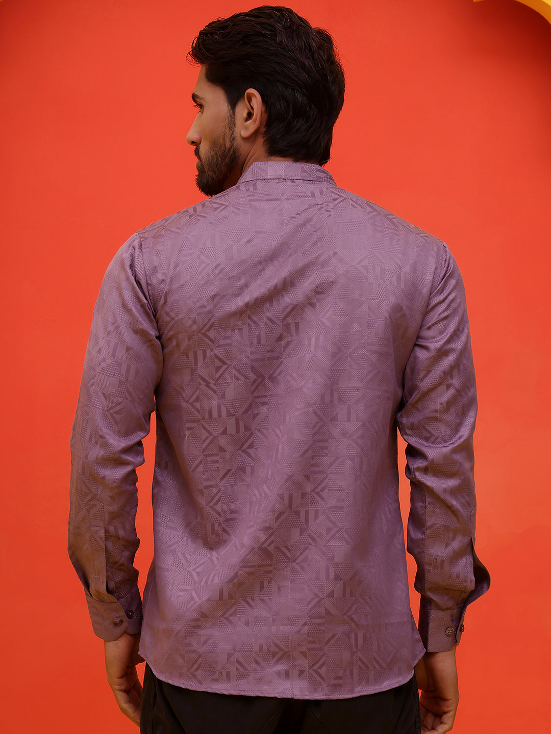 Woven Design Short Kurta for Men ( KO 5216 Purple )