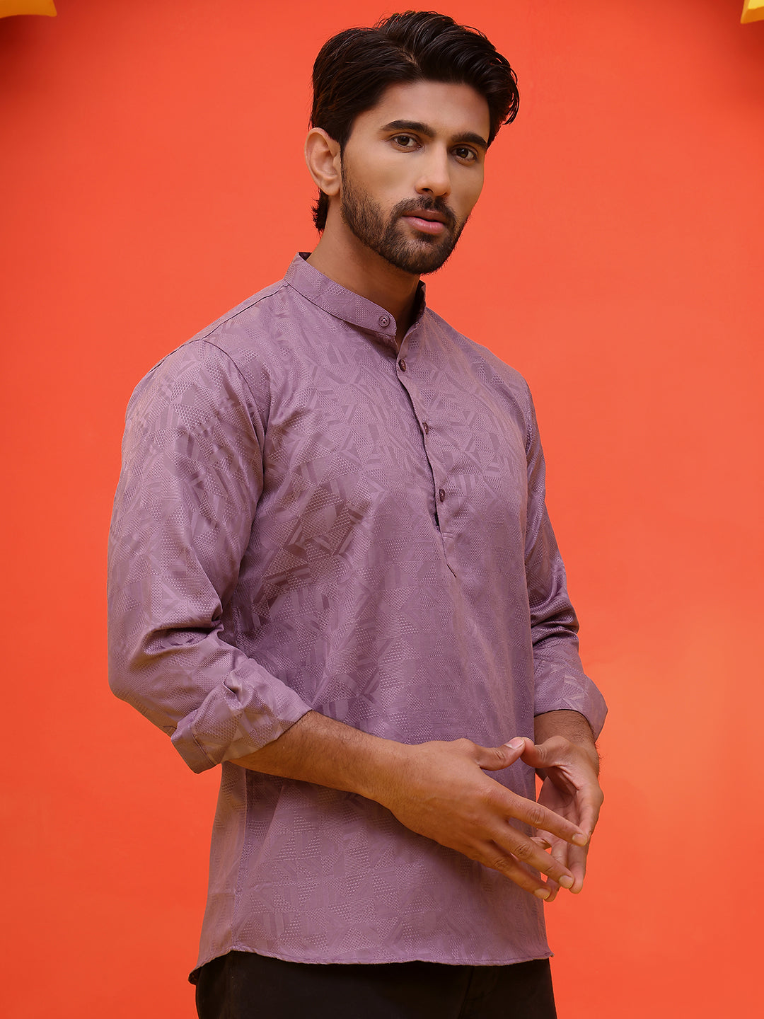 Woven Design Short Kurta for Men ( KO 5216 Purple )