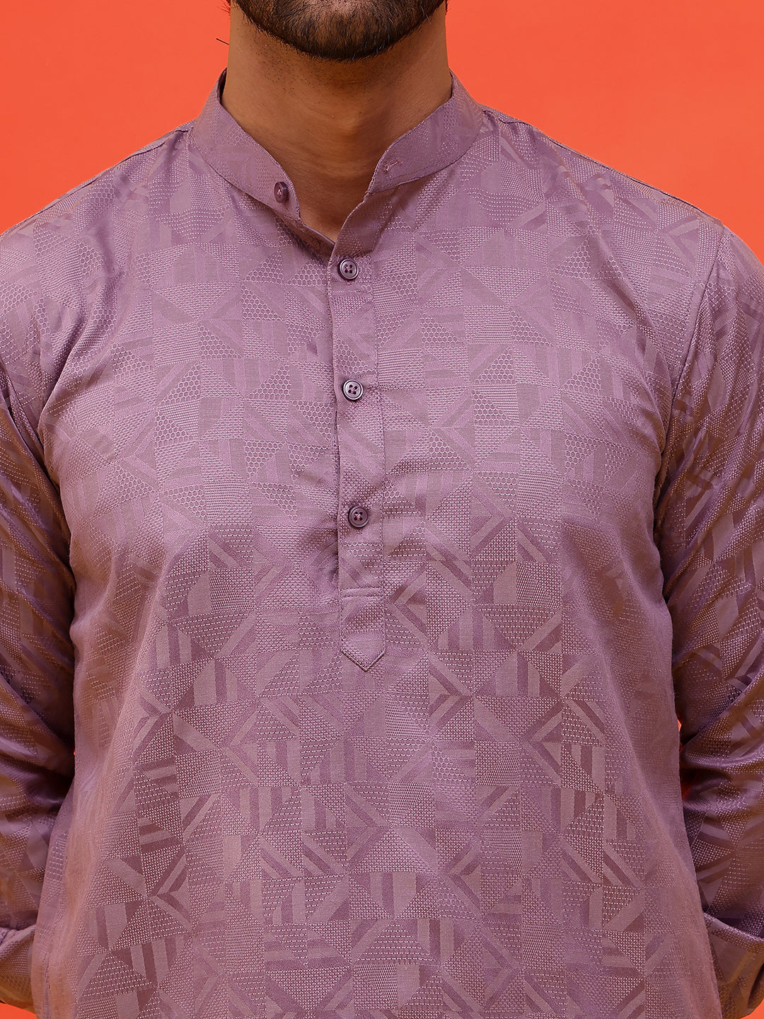 Woven Design Short Kurta for Men ( KO 5216 Purple )