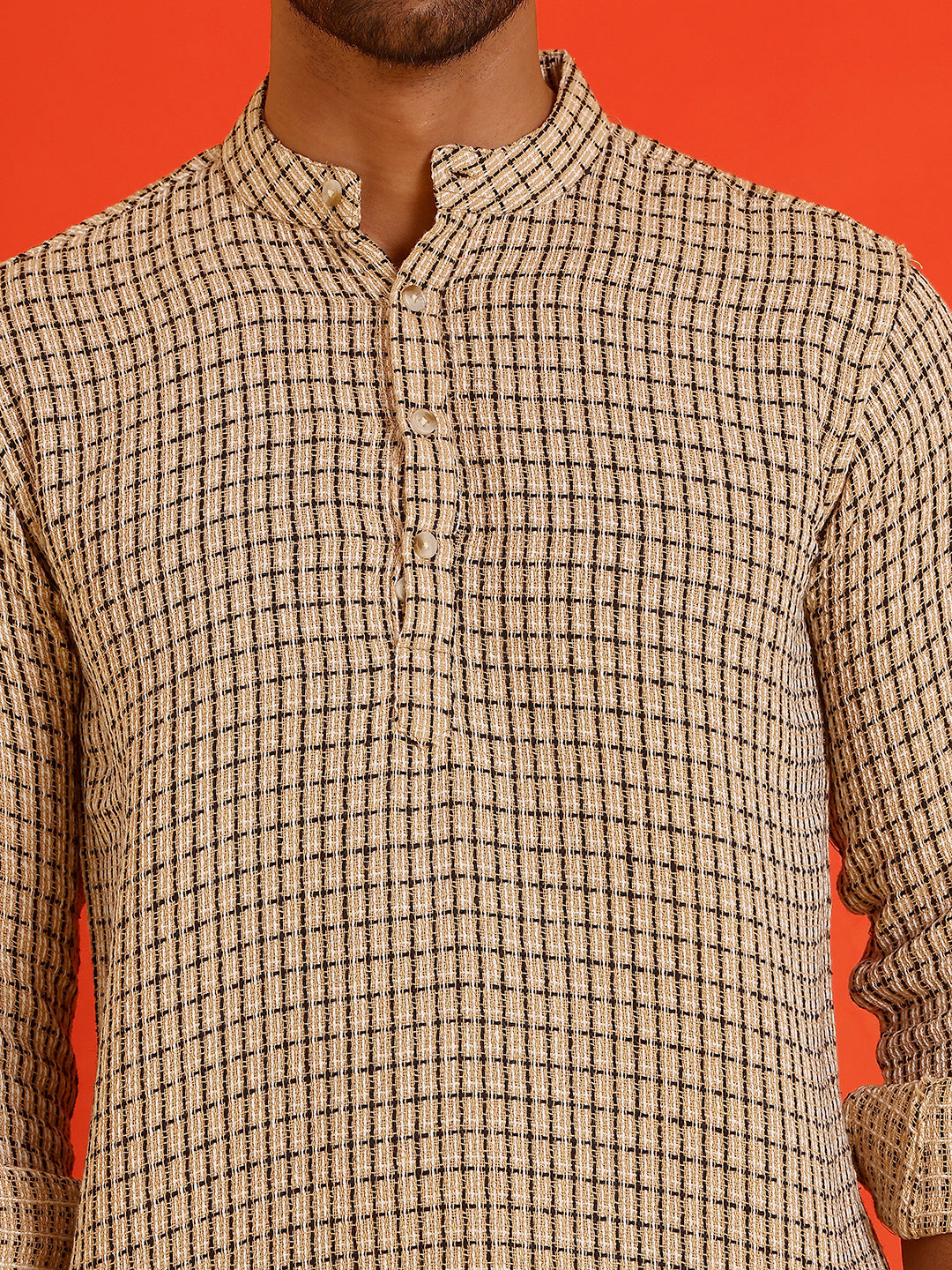 Checked Cotton short Kurtas ( KO 5217 Beige )