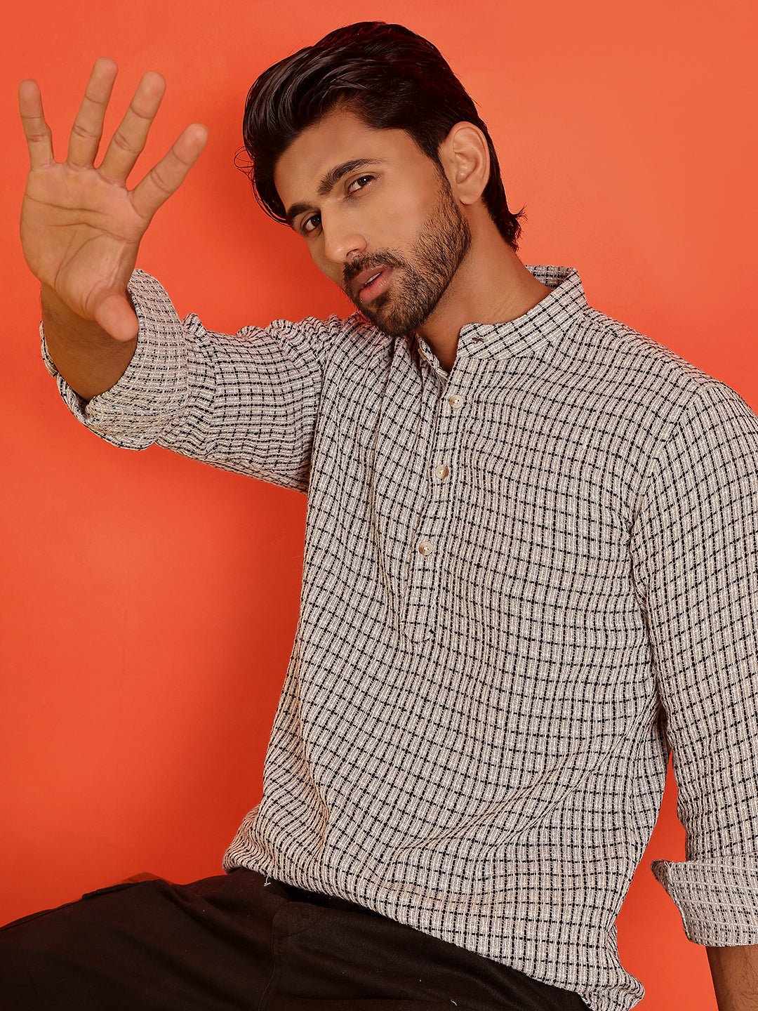 Checked Cotton short Kurtas ( KO 5217 Grey )