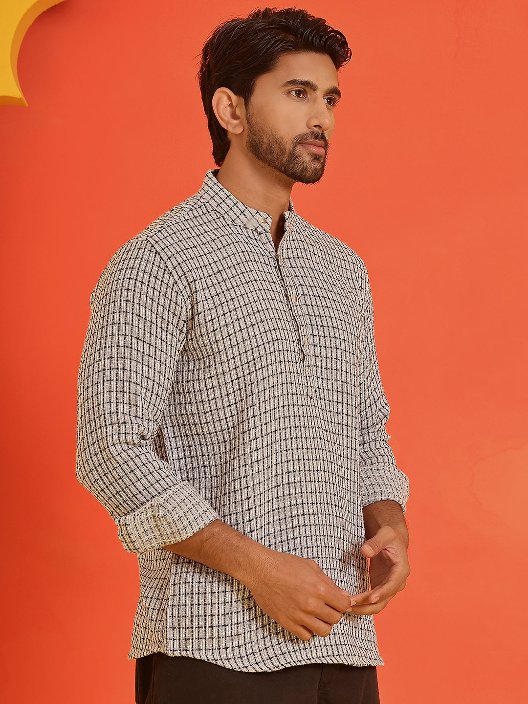 Checked Cotton short Kurtas ( KO 5217 Grey )